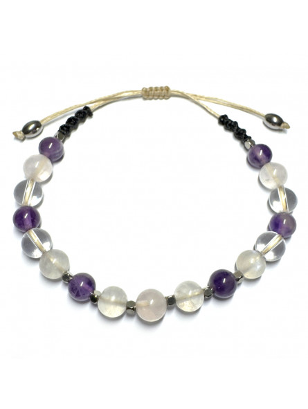 Bracelet Macramé en Quartz Rose, Pierre de Lune, Améthyste & Cristal de Roche