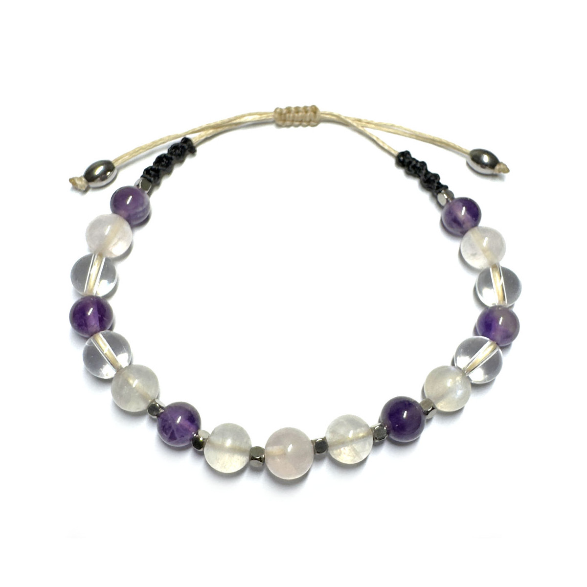 Bracelet Macramé en Quartz Rose, Pierre de Lune, Améthyste & Cristal de Roche