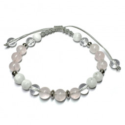 Bracelet Création Macramé en Quartz Rose, Pierre de Lune & Cristal de Roche