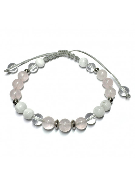 Bracelet Création Macramé en Quartz Rose, Pierre de Lune & Cristal de Roche
