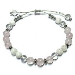 Bracelet Création Macramé en Quartz Rose, Pierre de Lune & Cristal de Roche