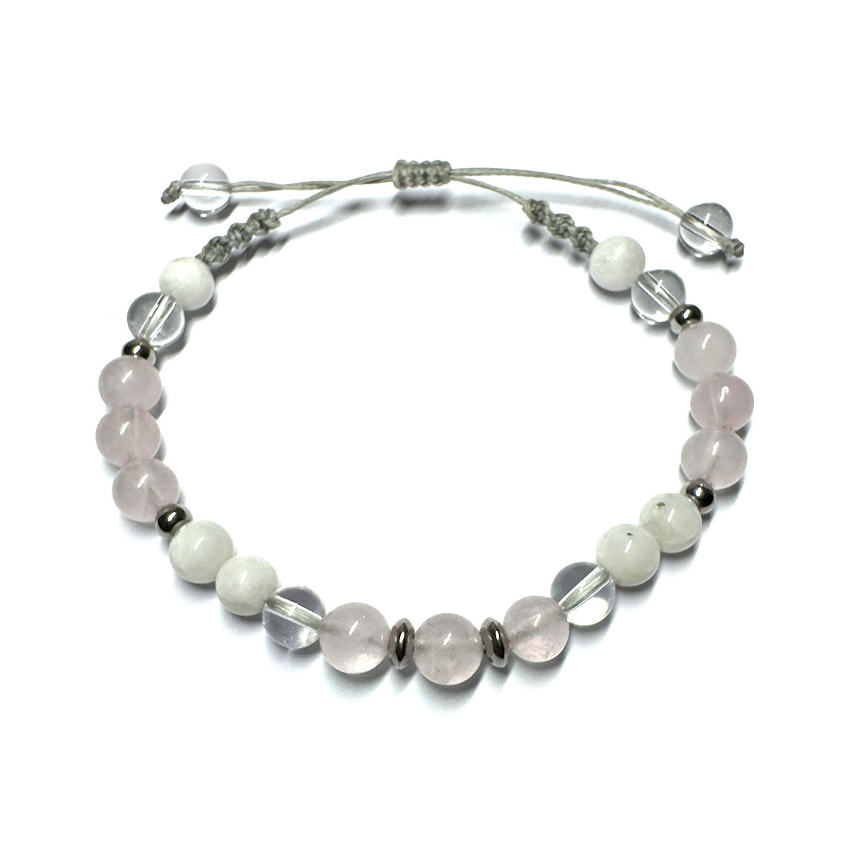 Bracelet Création Macramé en Quartz Rose, Pierre de Lune & Cristal de Roche