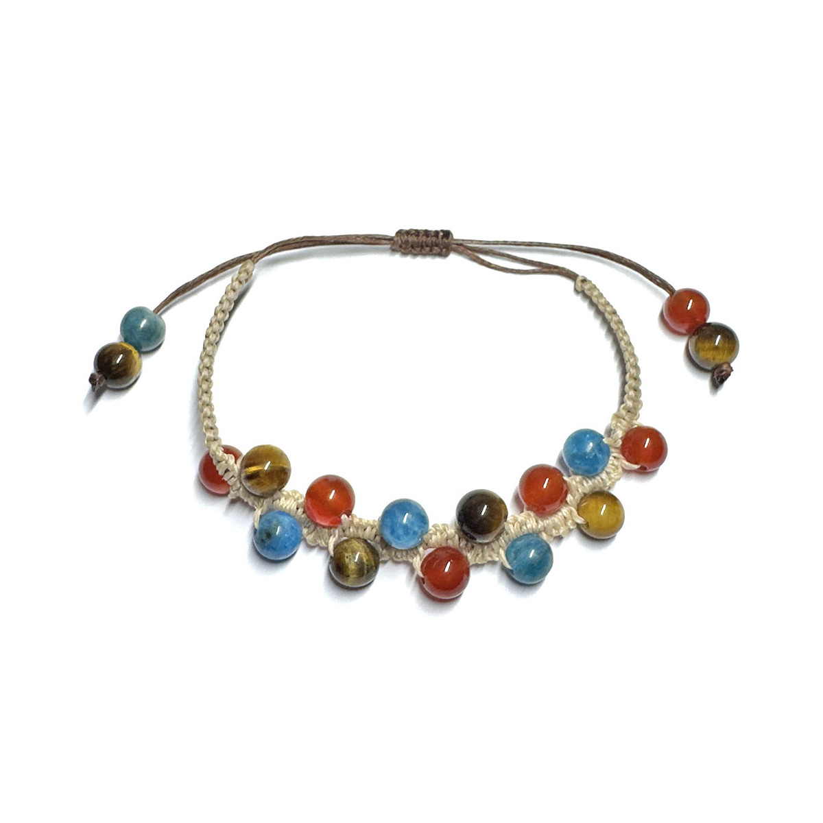 Bracelet Macramé en Cornaline, Apatite & en Œil de Tigre