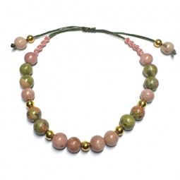 Bracelet Boules en Macramé en Rhodonite & Unakite