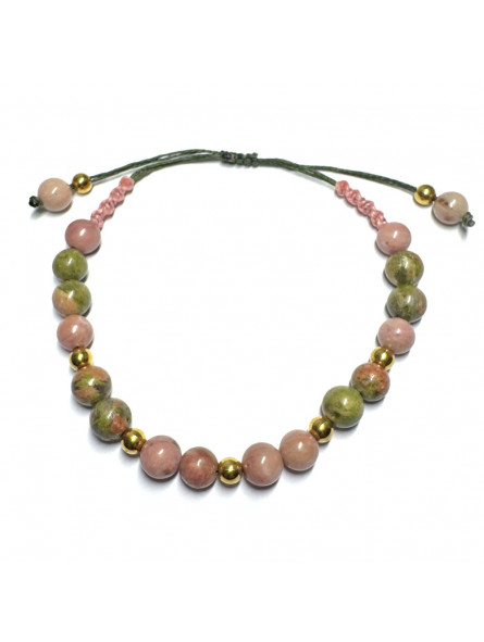 Bracelet Boules en Macramé en Rhodonite & Unakite