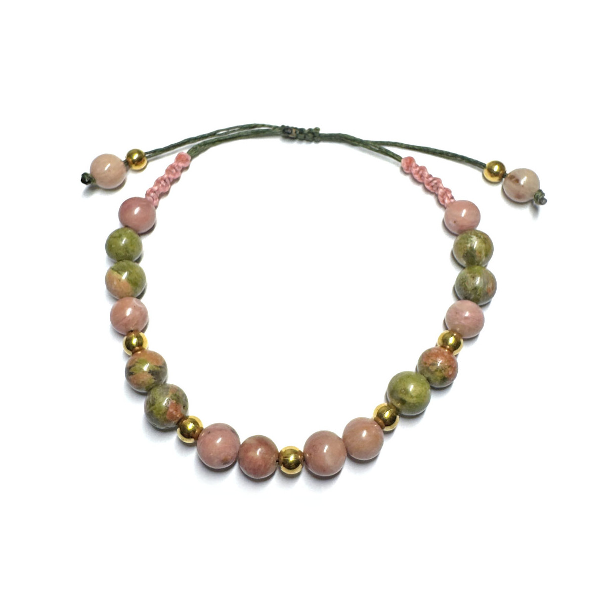 Bracelet Boules en Macramé en Rhodonite & Unakite