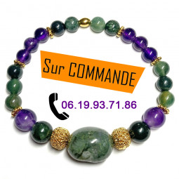 Bracelet Boules Création en Améthyste, Agate Mousse & doré