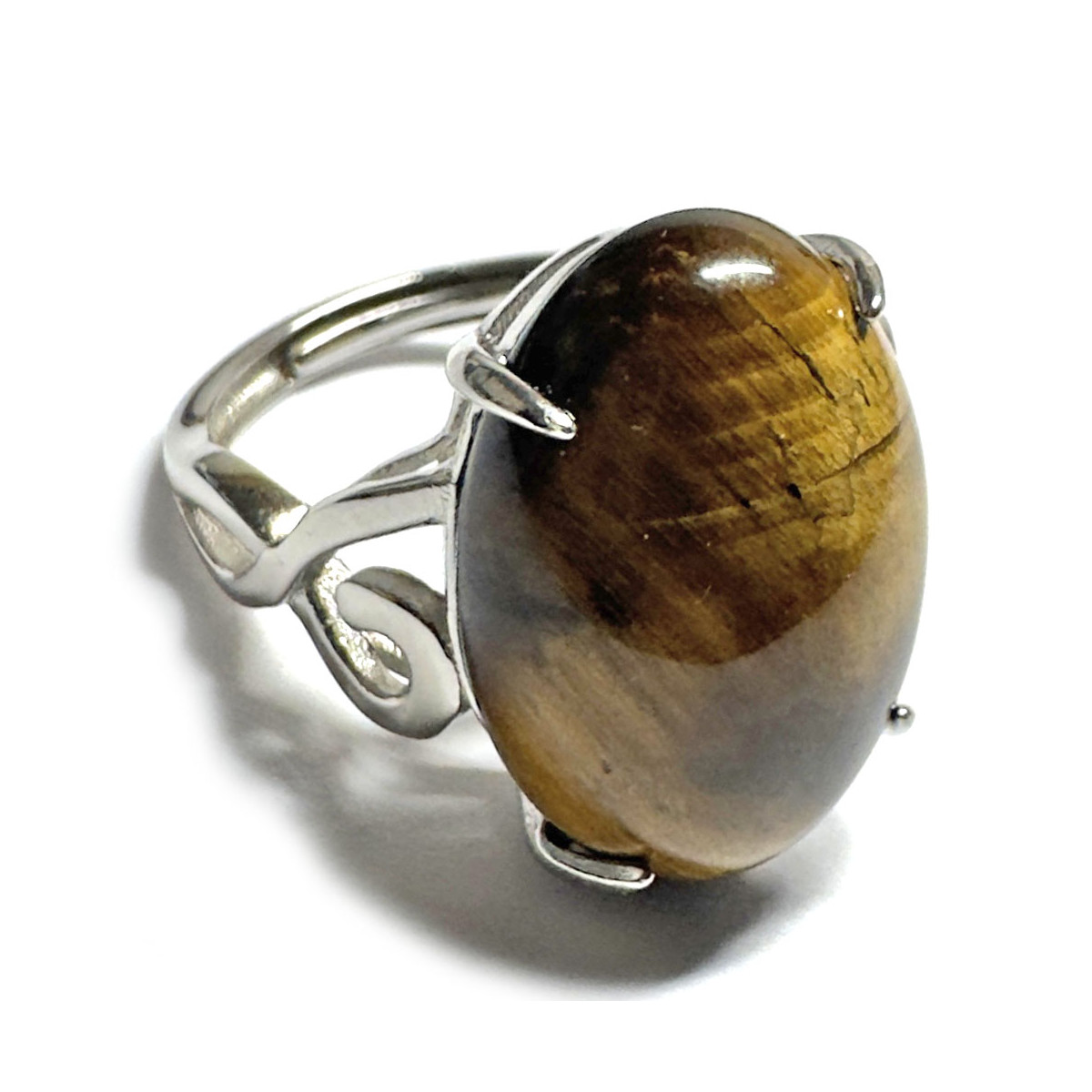 Bague en Oeil de Tigre Ovale en Argent 925