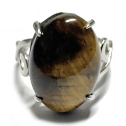 Bague en Oeil de Tigre Ovale en Argent 925