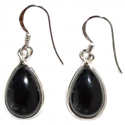 Boucles d'Oreilles Goutte en Onyx & Argent