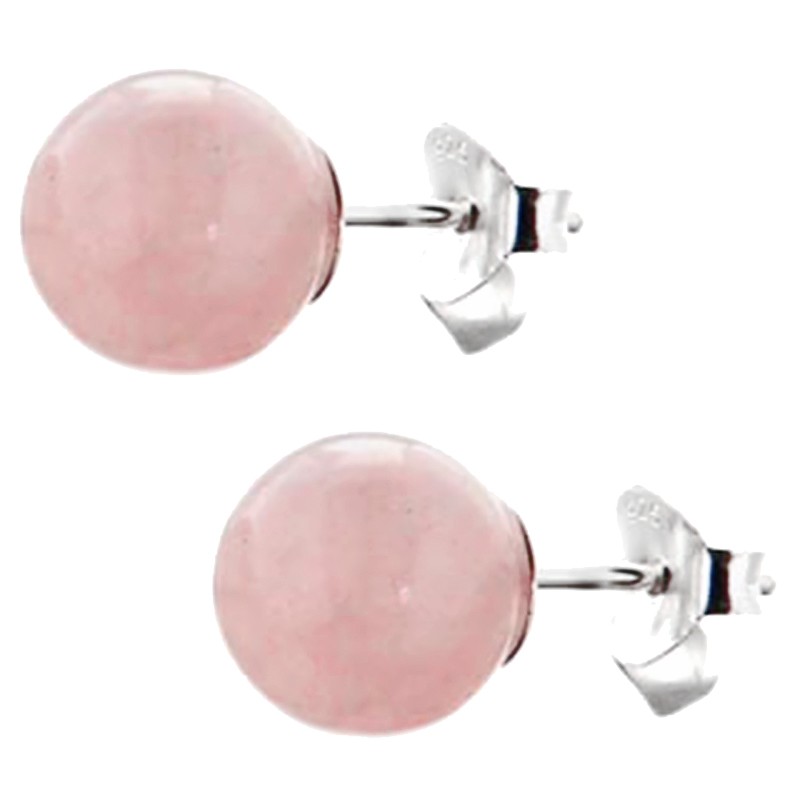 Boucles D’oreilles Puces En Quartz Rose – Argent 925/1000 – 10 Mm – Garanti