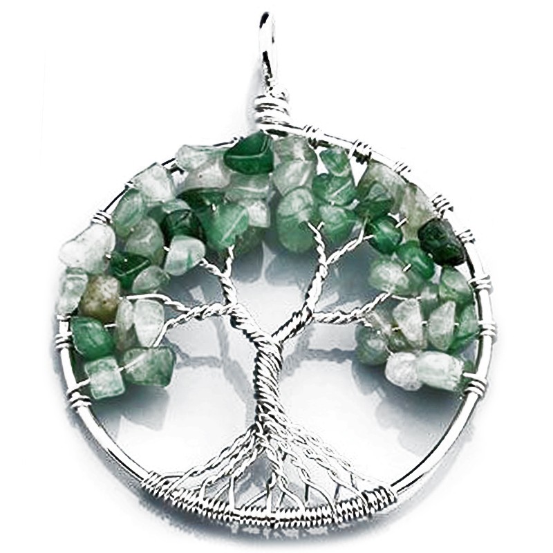 Pendentif arbre de vie et pierre naturelle en opalite avec cordon en cuir