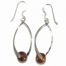 Boucles d'Oreilles en Oeil de Tigre & Argent
