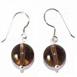 Boucles d'Oreilles Boules en Quartz Fumé & Argent