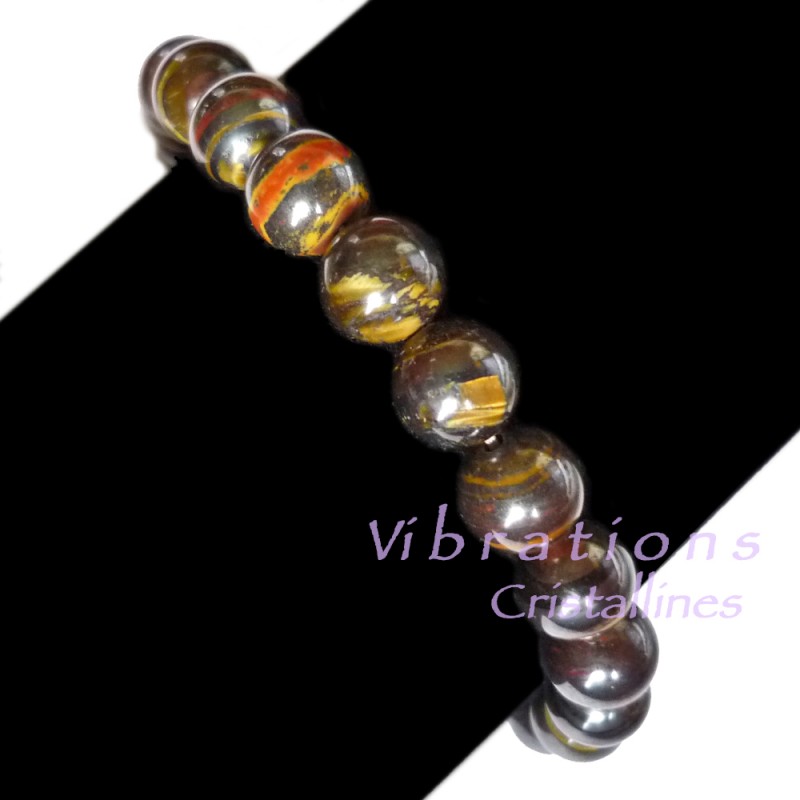 Bracelet Boules en Oeil de Fer Vibrations Cristallines
