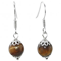 Boucles d'Oreilles en Oeil de Tigre & Argent Vibrations Cristallines