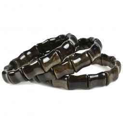 Bracelet Bamboo en Obsidienne Dorée