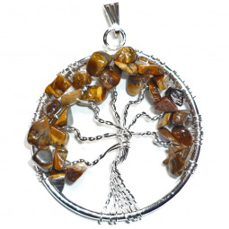 Pendentif Arbre de Vie en Oeil de Tigre Vibrations Cristallines