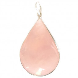 Pendentif Goutte en Quartz Rose et Argent
