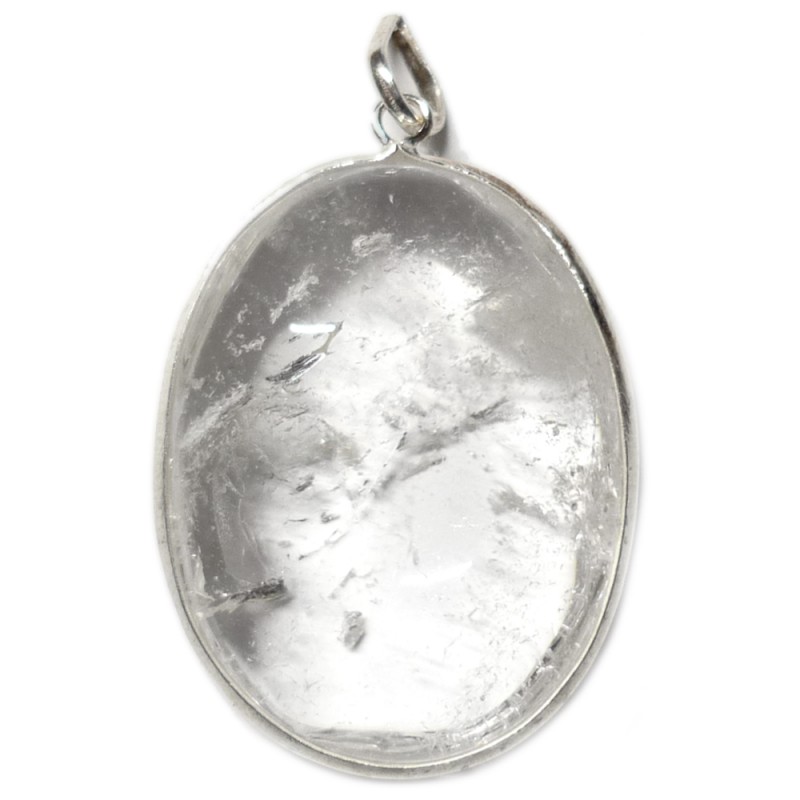 Pendentif Ovale en Cristal de Roche & Argent