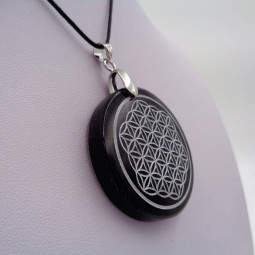 Pendentif Fleur de Vie en Obsidienne Noire