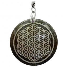 Pendentif Fleur de Vie en Obsidienne Dorée