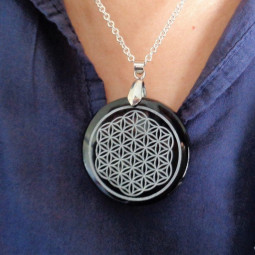 Pendentif Fleur de Vie en Obsidienne Dorée