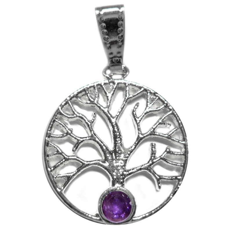 Pendentif Arbre de Vie Plaqué Argent avec Améthyste