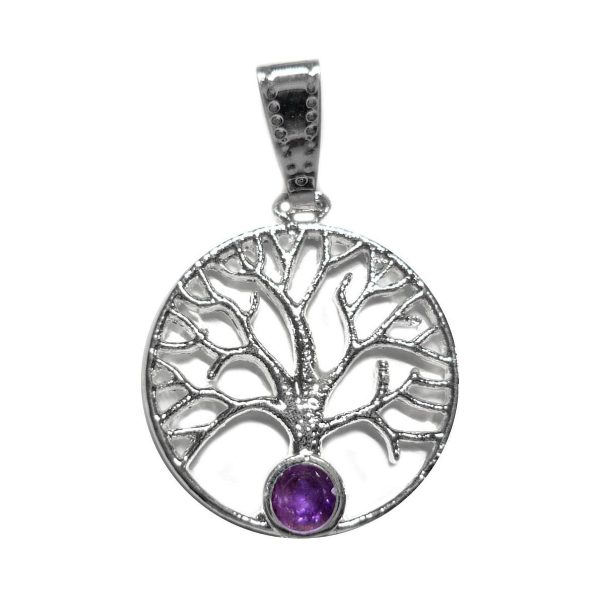 Pendentif Arbre de Vie Plaqué Argent avec Améthyste