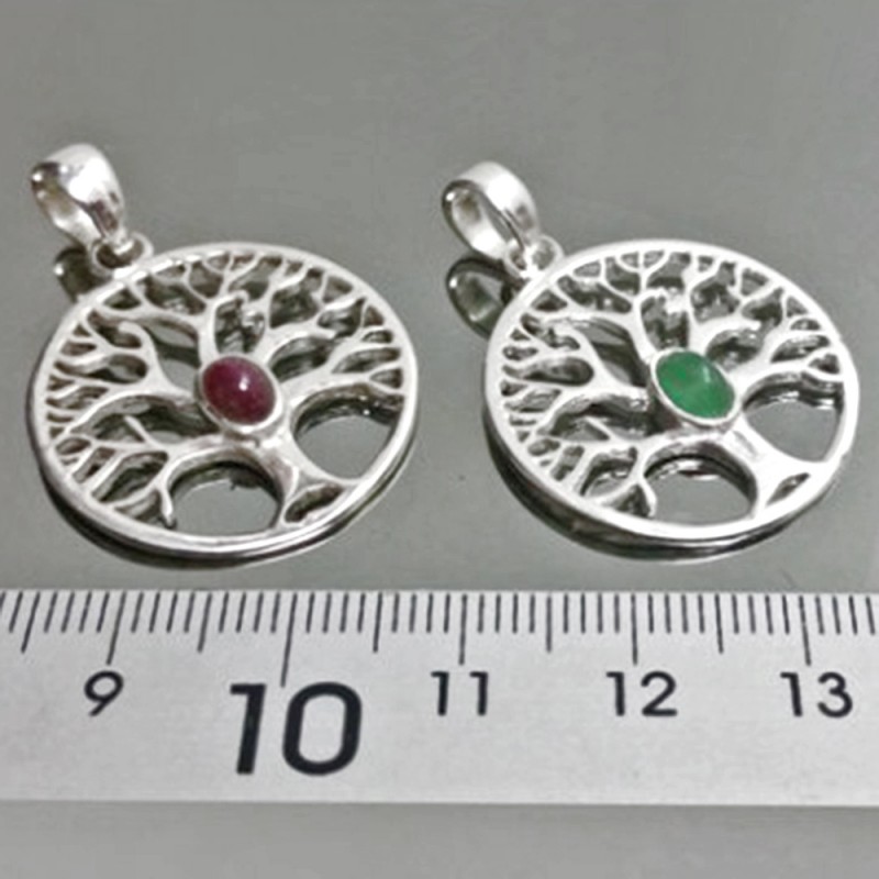 Pendentif Arbre de Vie en Argent et Rubis