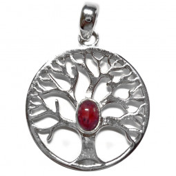 Pendentif Arbre de Vie en Argent et Rubis