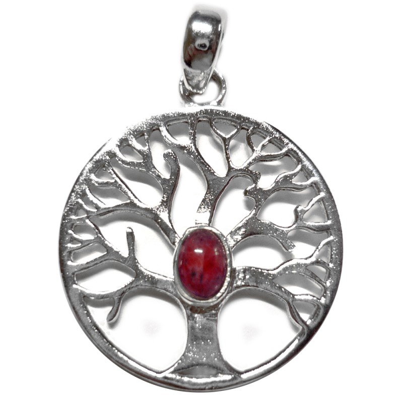 Pendentif Arbre de Vie en Argent et Rubis