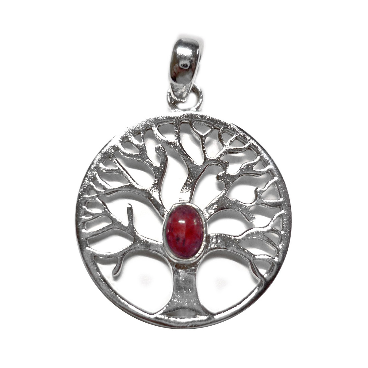 Pendentif Arbre de Vie en Argent et Rubis