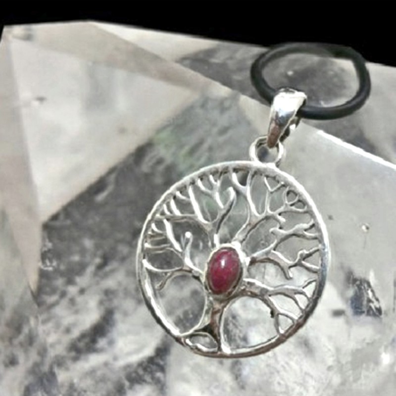 Pendentif Arbre de Vie en Argent et Rubis