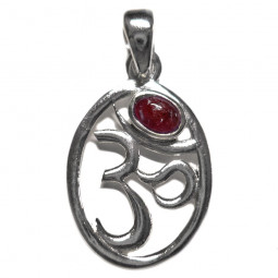 Pendentif Om en Argent et Rubis