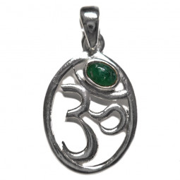 Pendentif Om en Argent et Emeraude