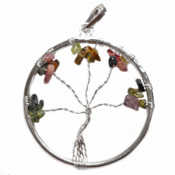 Pendentif Arbre de Vie en Tourmaline Multicolore Vibrations Cristallines